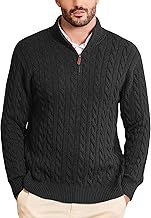 Kallspin Men's Quarter Zip Sweater Pullover Pure Cotton Cable Knit Long Sleeve Business Casual Knitwear
