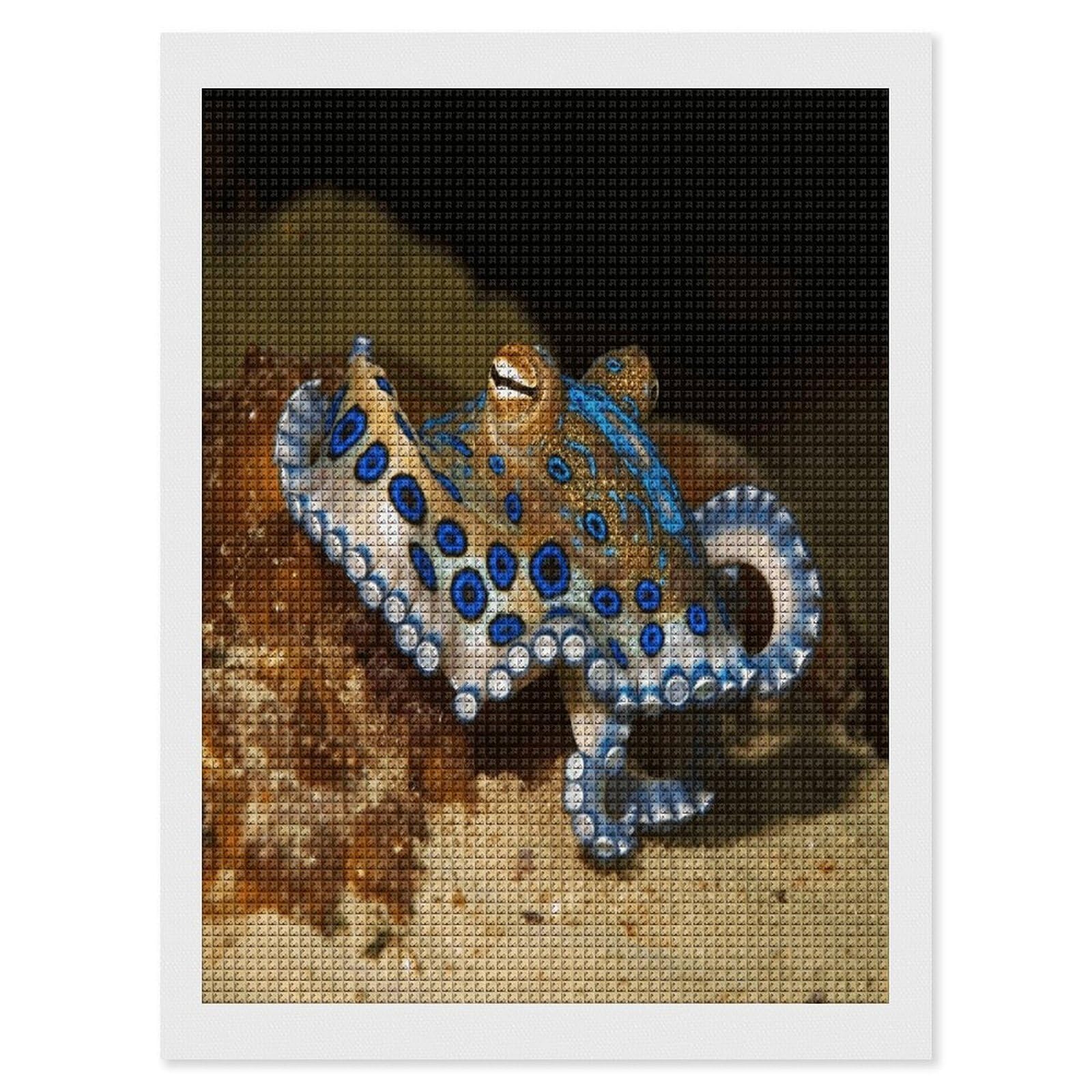 FodPand Blue Ring Octopus Diamond Painting Kit for Beginner Fun 5D DIY Crafts for Adults Diamond Art Kits Square Diamond Art Canvas Painting Gem Art Crafts for Home Wall Decor 12"x16"