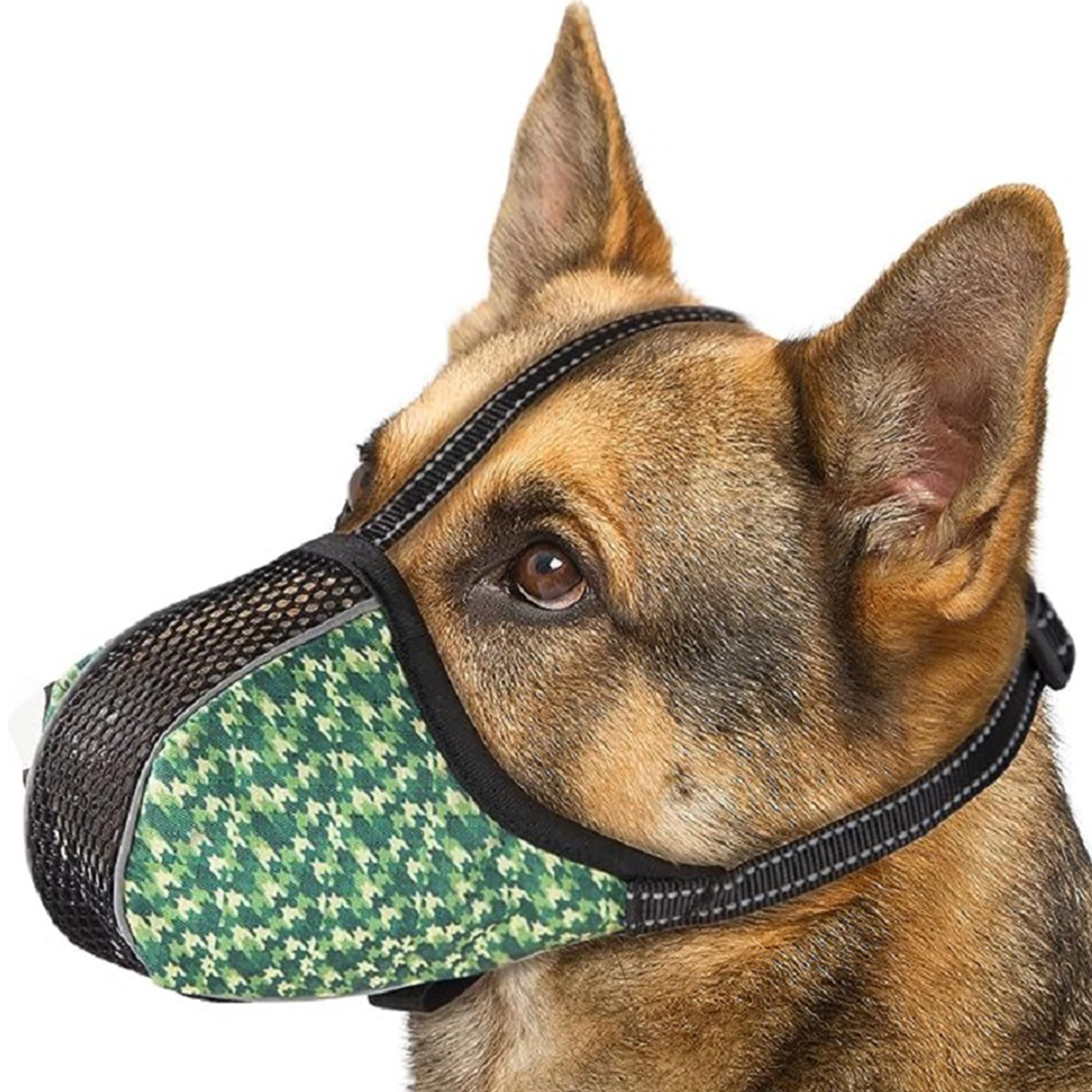 JOYPAWS Dog Muzzle for Extra Large Breed Dogs to Prevent Biting Chewing Barking Soft Air Mesh Muzzles Reflective Ajustable Dog Mouth Guard Cover for Grooming Scavenging Green XL