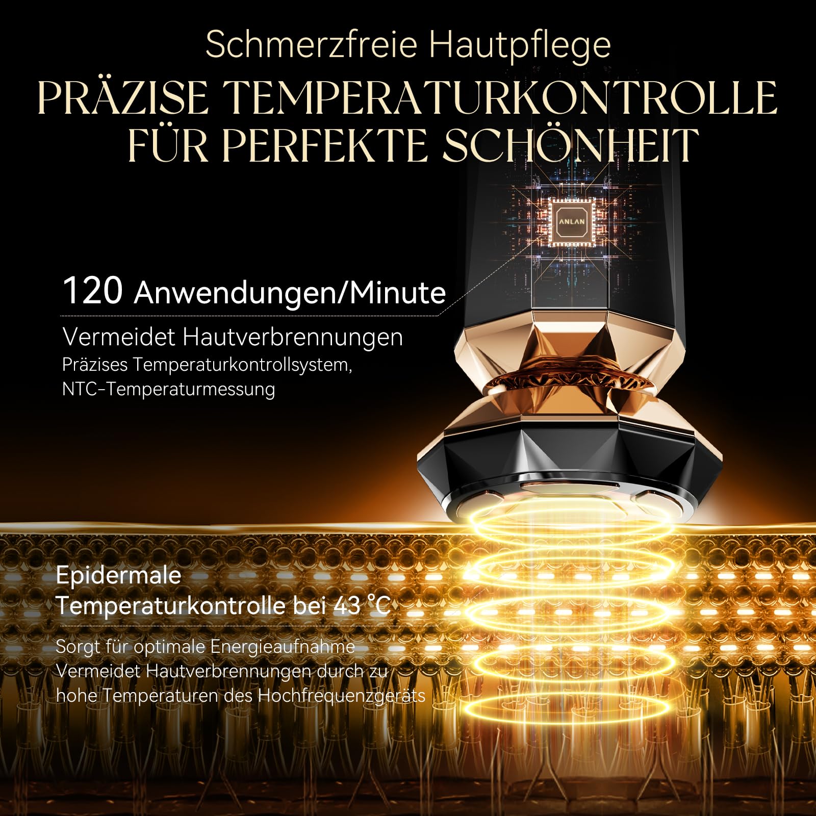 ANLAN 5-in-1 Gesichtsmassagegerät mit 18K Gold – Radiofrequenz, EMS, Mikrostrom & Lichttherapie – Falten reduzieren, V-Form Lifting für empfindliche Haut