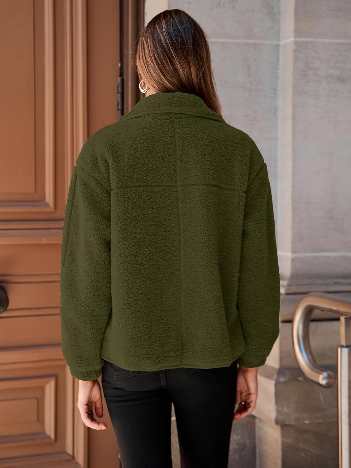 Glamaker Womens Sherpa Fleece Fuzzy Jackets Casual Warm Winter Button Down Long Sleeve Fluffy Coats 2025 Fall With Pockets - Image 3