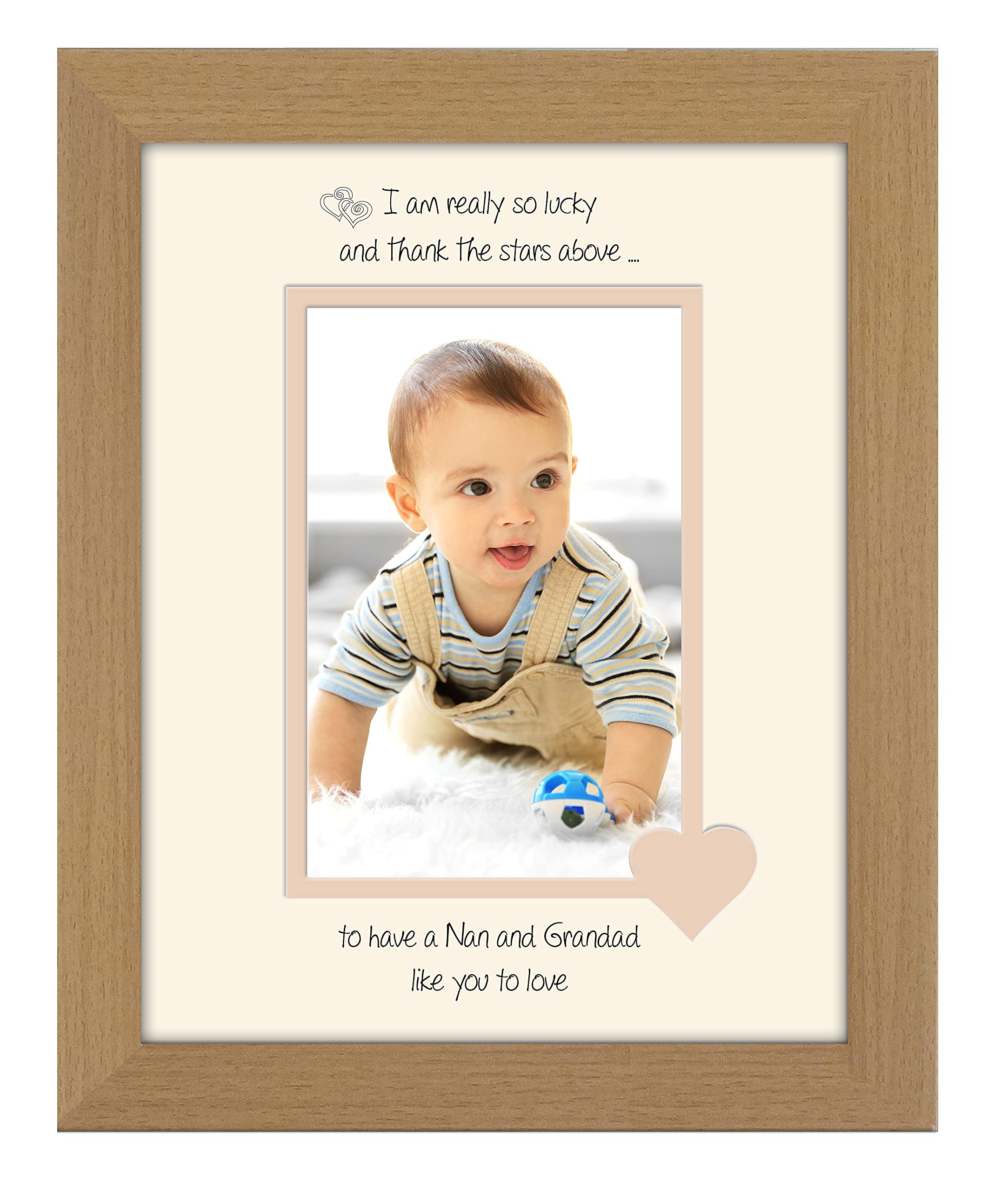 Photos in a Word Nan and Grandad Photo Frame I Thank the Stars Portrait 1060F Double Mounted Quality Gift (Oak Finish Frame Cream Mount Beige Inside)