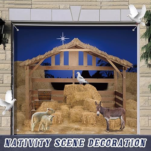 Vista 20 de Preboun Pancarta de Navidad para puerta de garaje, decoración de fiesta de invierno (8 x 16 pies)