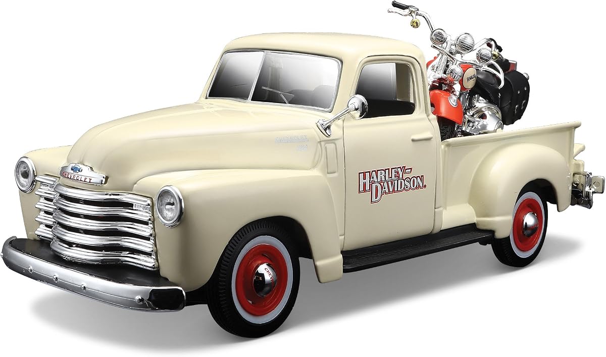 Maisto Harley-Davidson 2001 FLSTS Heritage Springer & 1950 Chevy 3100 Diecast Vehicle (1:24 Scale)