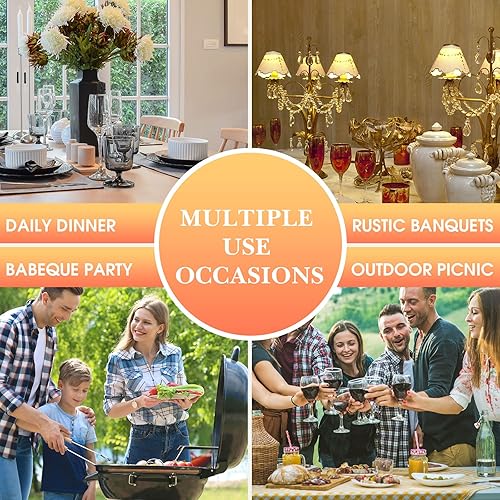 Miniatura 7 de Tegeme 6 manteles rústicos de plástico de grano de madera de girasol, manteles rectangulares vintage para mesa de campo, al aire libre, para mesa de