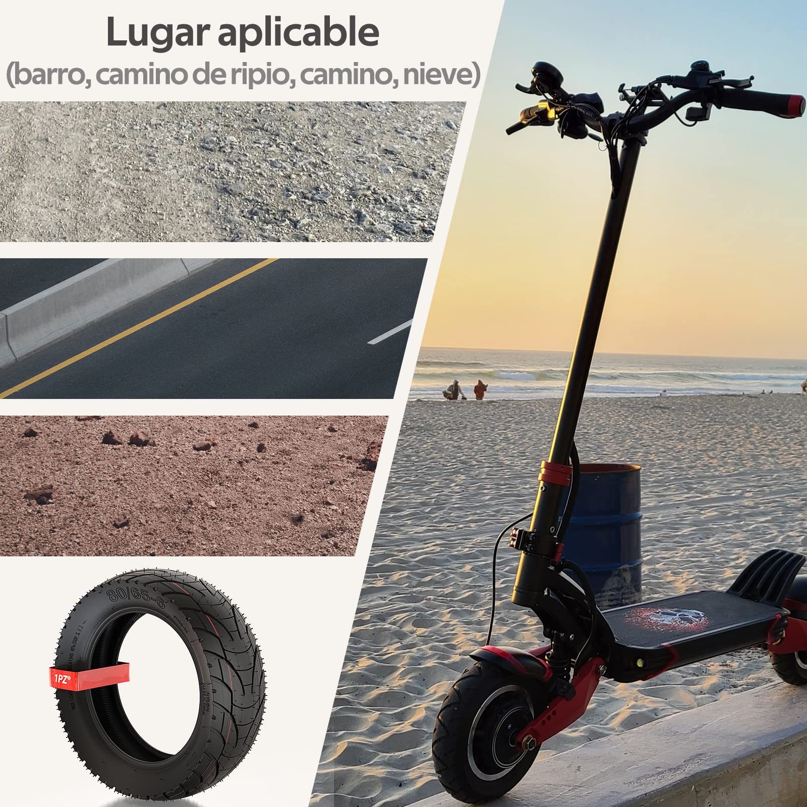 1PZ S08-T65 Neumático y cámara de aire 10x3.0 80/65-6 para Patinete electrico Kugoo M4 / M4 Pro Zero 10X, para Neumático de 10 pulgadas rueda de 90/65-6.5 255x80