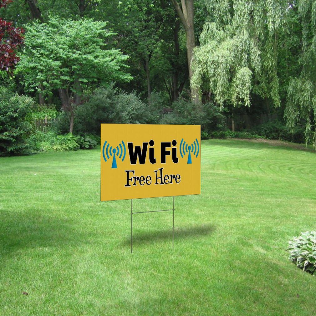 Fastasticdeals Weatherproof Yard Sign Wi Fi Free Here Outdoor Advertising Printing Yellow Lawn Garden Wi-Fi 18x12 Inches 2 Sides Print