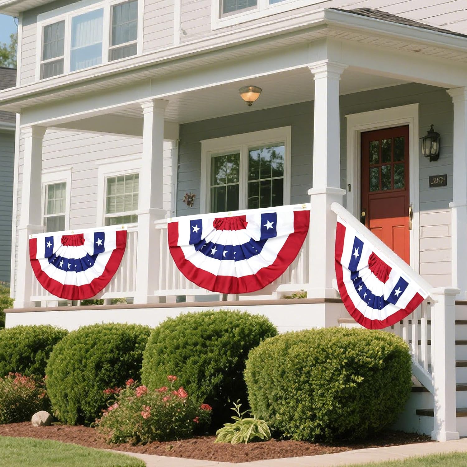 10Pack 2x4Ft American Flag Bunting, Patriotic Pleated Half Fan Flag Outdoor, USA 4th of July Buntings Red White and Blue Party Decorations Memorial Day Decor for Porch Indoor Outside - Image 8