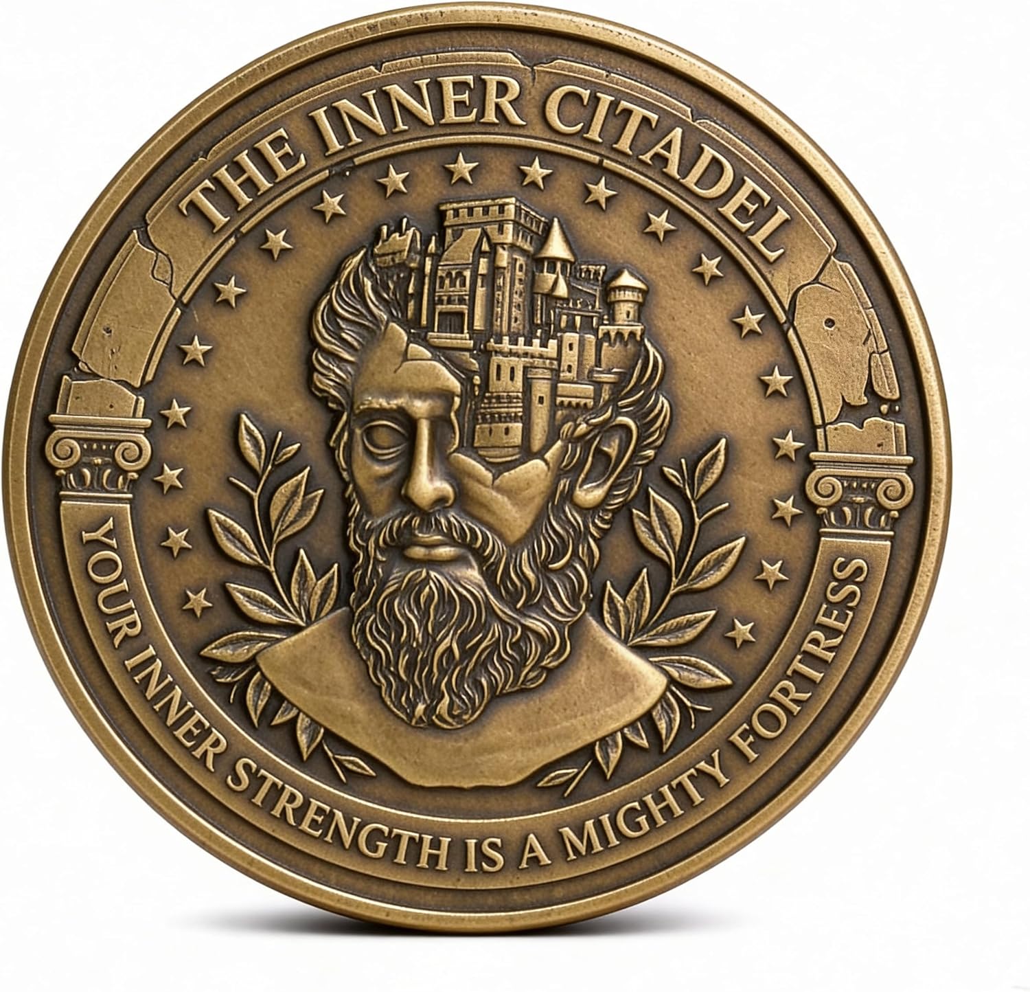 Inner Citadel Stoic Coin - Medallion of Resilience & Strength - Stoic Philosophy Gift for Men & Women - Inspirational Ancient Roman Style Token for Mindfulness & Motivation