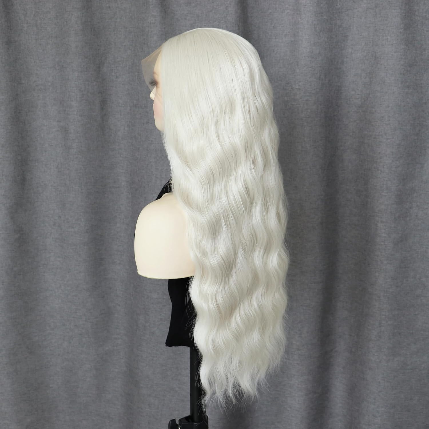 Long White Blonde Wavy Synthetic Lace Front Wig Middle Part Lace Wigs Synthetic Hair Wig for Women Cosplay Wigs - Image 3