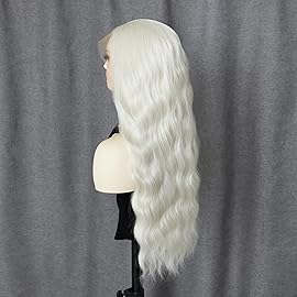 WXHWCX Long White Blonde Wavy Synthetic Lace Front Wig Middle Part Lace Wigs Synthetic Hair Wig for Women Cosplay Wigs
