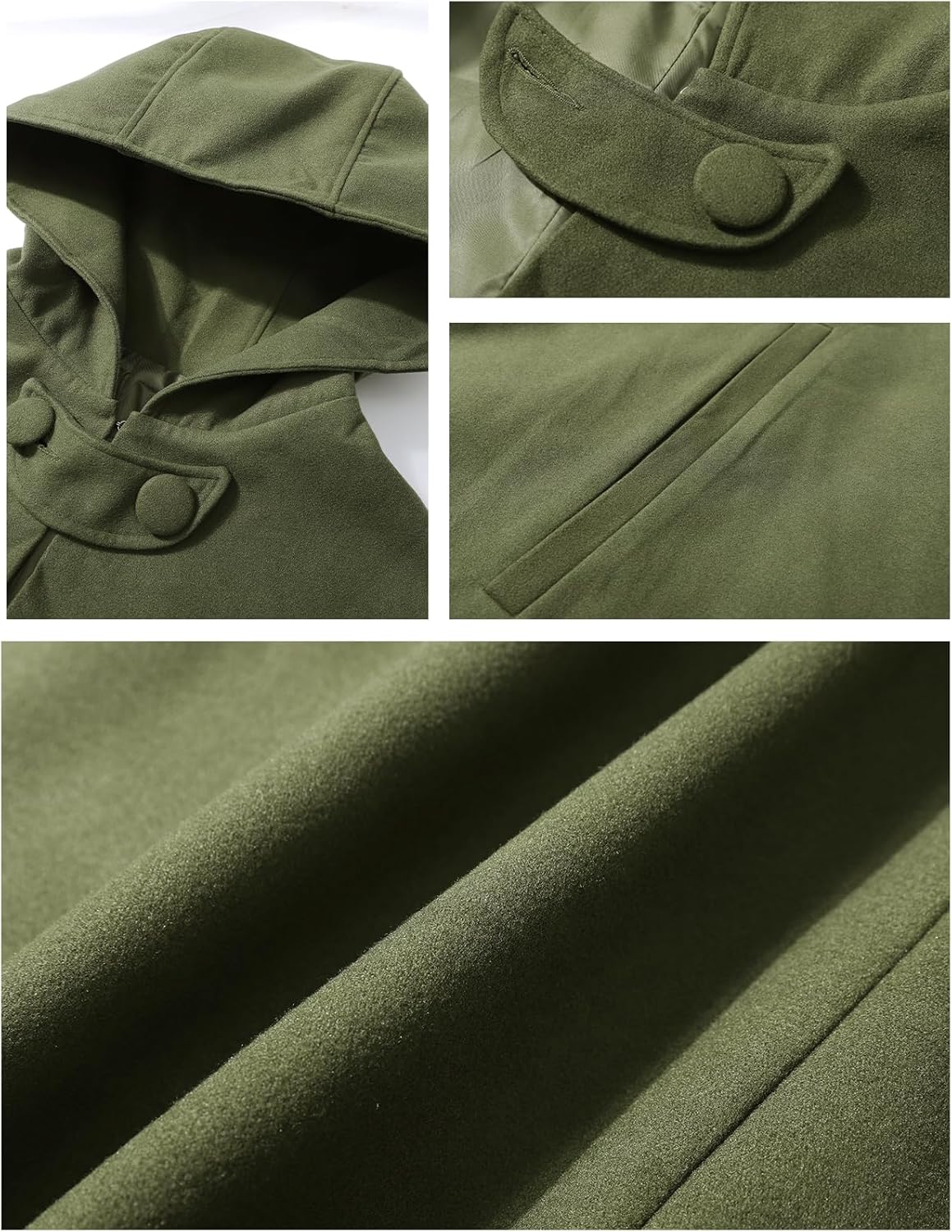 Flygo Women Wool Blend Hooded Cape Fall Winter Cloak with Hood Windproof Poncho Maxi Coat - Image 5