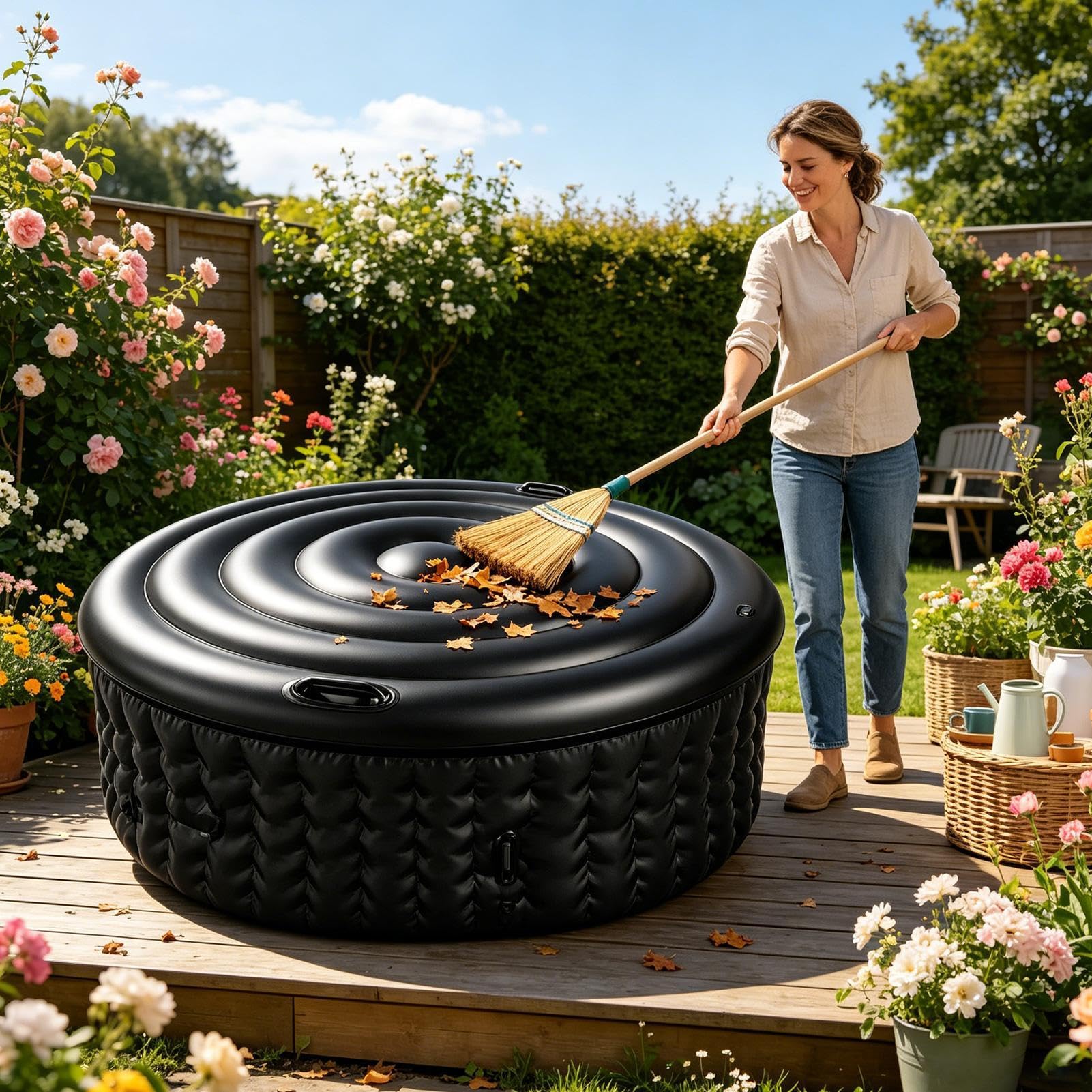 Copertura, coperchio isolante rotondo da 138 cm, protezione gonfiabile di ricambio per spa, portatile, per esterni, interni, cortile, terrazza, giardino, appartamento, campeggio, bagno, casa, spa