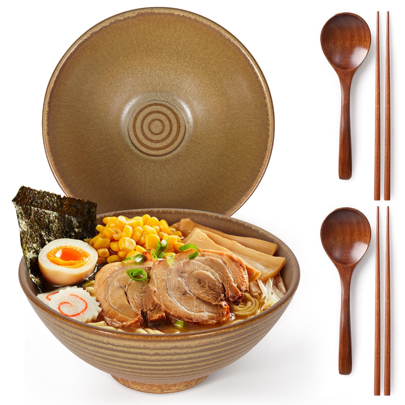 Bols à ramen en céramique 1200 ml, bols à soupe 20 cm, set vaisselle japonaise cuivre givré