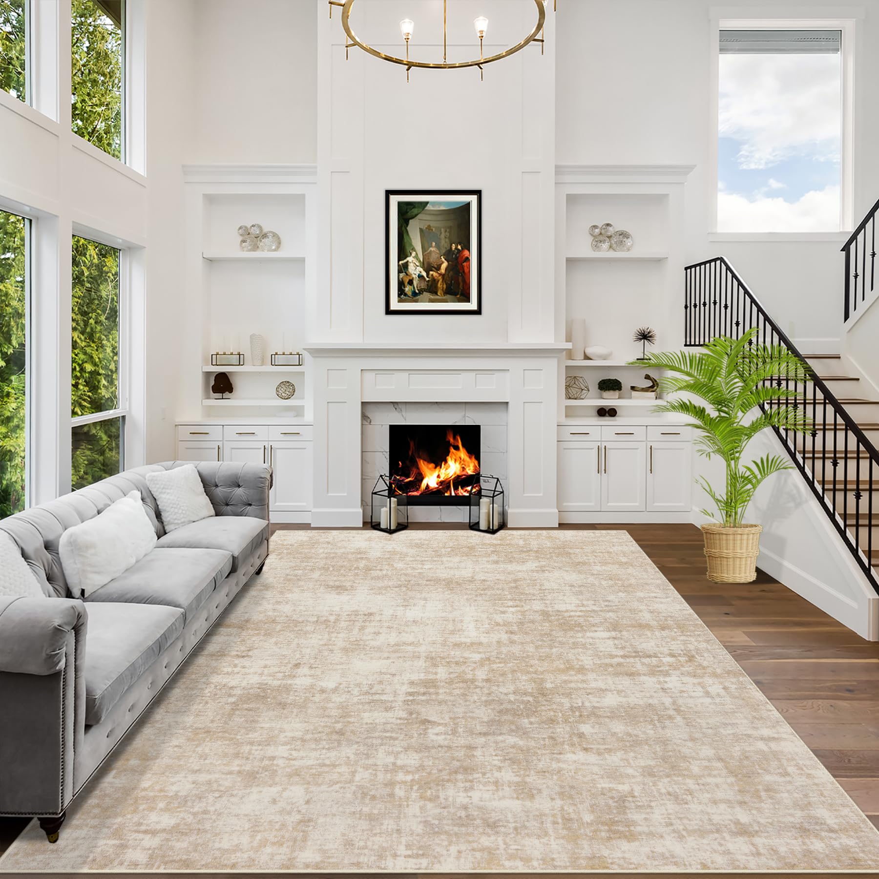 4x6 Area Rugs Washable Rug: Modern Abstract Living Room Rug Soft Anti-Skid Thin Carpet Indoor Floor Non-Shedding Carpets for Bedroom Dining Room Farmhouse Nursery Home Office - Beige