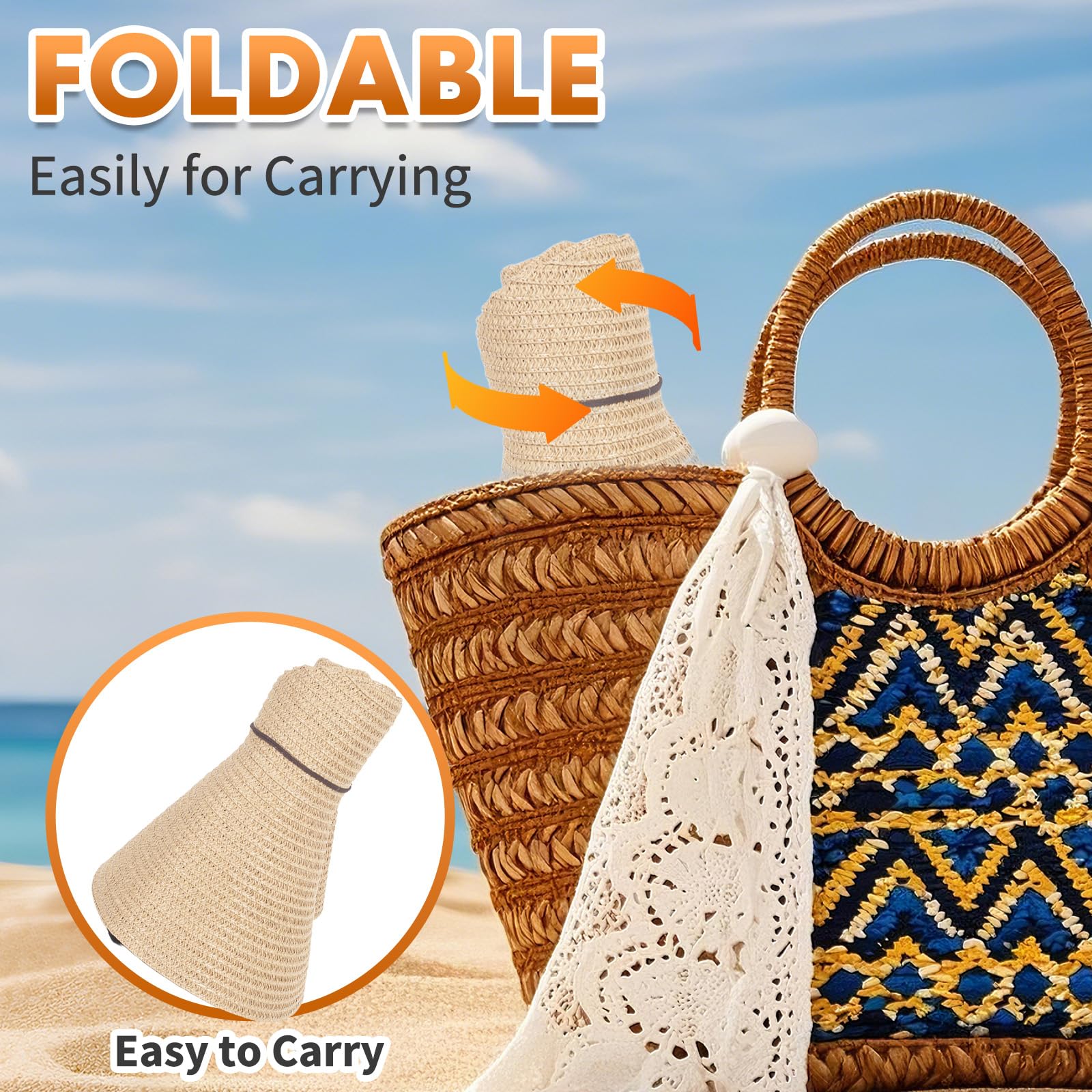 Barelove Sun Straw Hat Wide Brim Shape Hat with UPF 80+, Packable Foldable Floppy Summer Beach Hat for Women Men