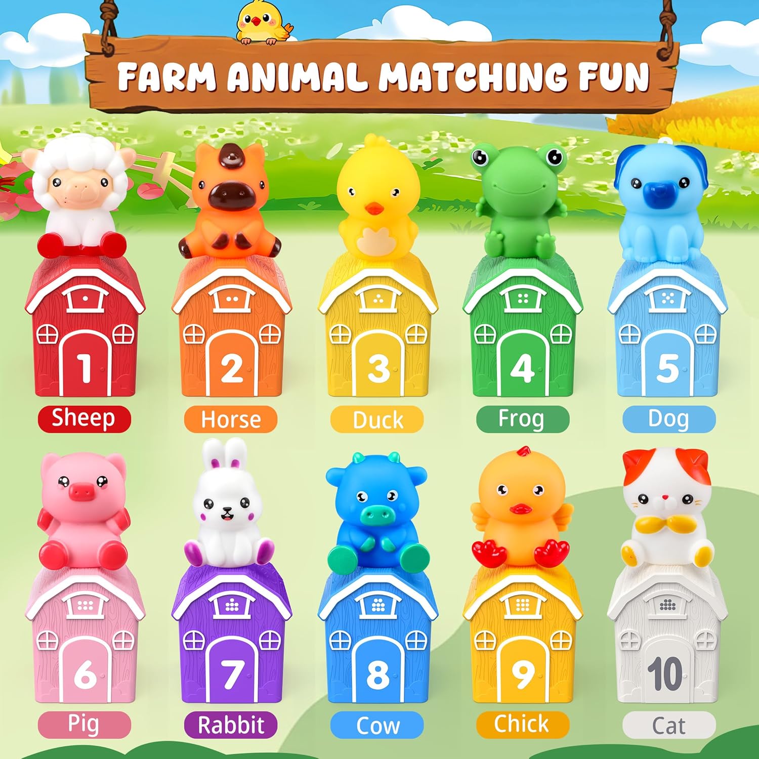 Montessori Toys for Toddlers, 21Pcs Farm Toys with Storage Bags/Playmat Counting, Matching, Sorting Preschool Learning Toy Including 10 Animal Finger Puppets Birthday Gift