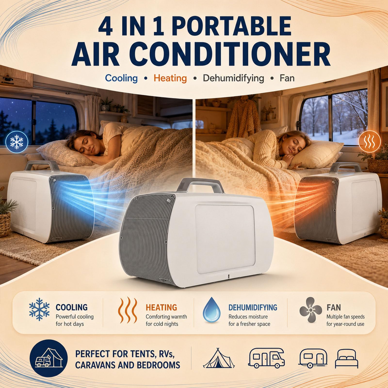 Aire Acondicionado Portátil 4 En 1 con Función De Frío Y Calor Indoor5500Btu