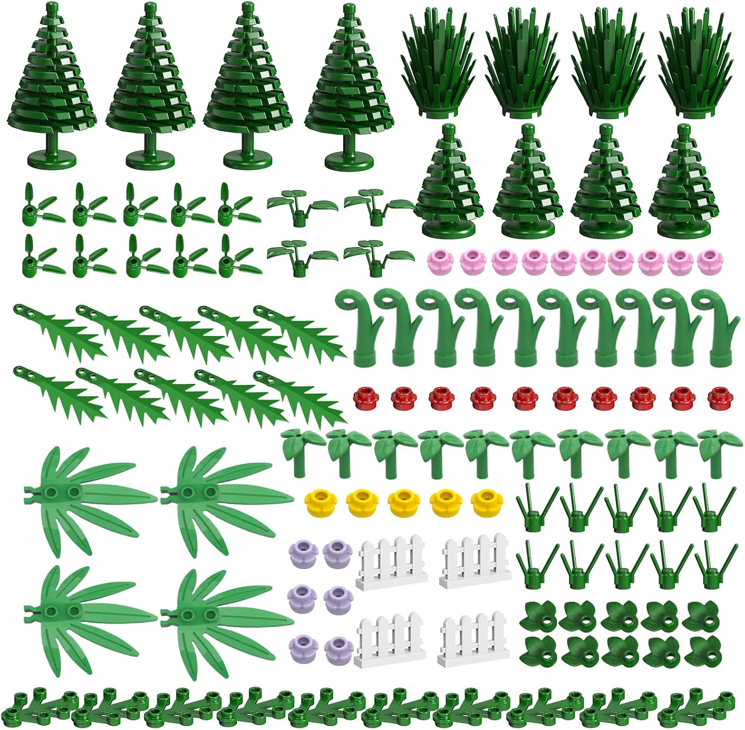 144 PCS Plants and Trees Building Bricks Set, Garden Plants Flowers Bushes Trees Leaves Jungle Forest Park Decor Compatible with Lego Parts and Major Brands