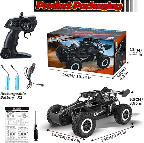 Miniatura 9 de Auto a control remoto para niños de 3, 4, 5, 6, 7+, 20 KMH de alta velocidad con luces LED, 2.4 GHz 2WD Monster Truck juguetes, auto RC recargable,