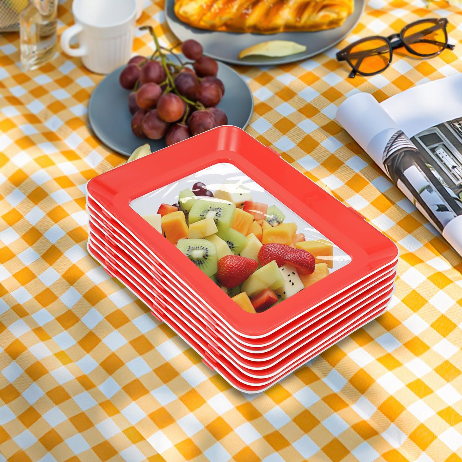 Contenedores de almacenamiento de alimentos, paquete de 8 unidades, plástico PP, sin BPA, película adhesiva hermética incluida, apilable, 30 x 22 x 3 cm, organizador de nevera de gran