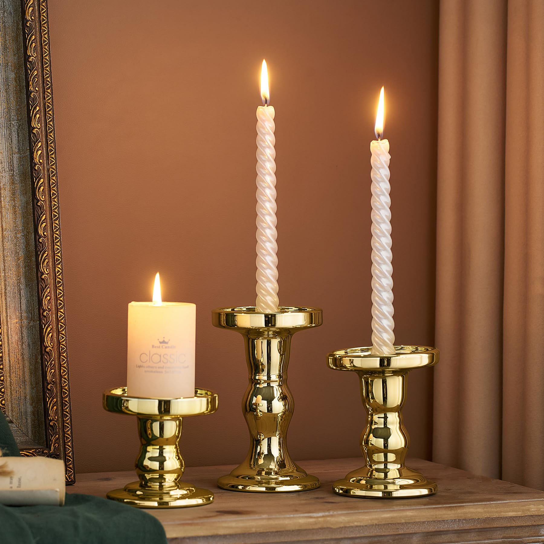 Amazon.co.jp: ゴールドガラスキャンドルホルダー ピラーキャンドル用