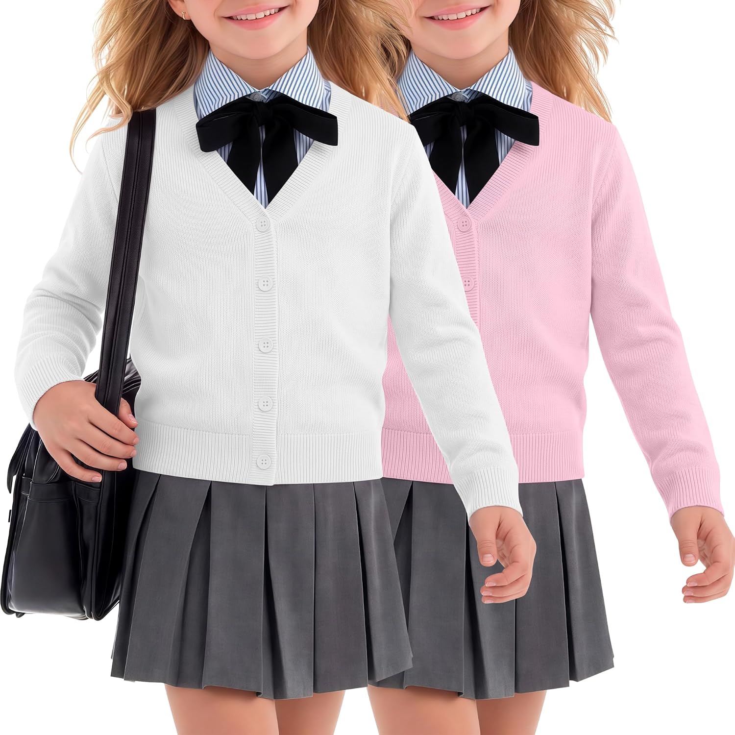 2 Pack Girls' Cardigan Kids School Uniform Sweaters
