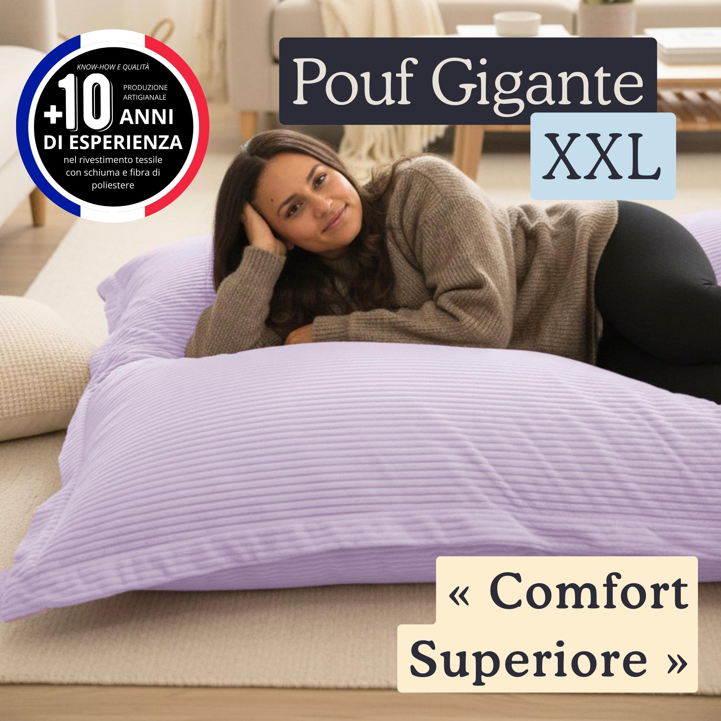 bananair - Pouf Poltrona a Sacco - Imbottitura in Schiuma, Molto Confortevole - Tessuto Morbido, Velluto a Coste - Fodera Lavabile - Pouf Divano Gigante (180 x 140 cm, Viola di Parma)