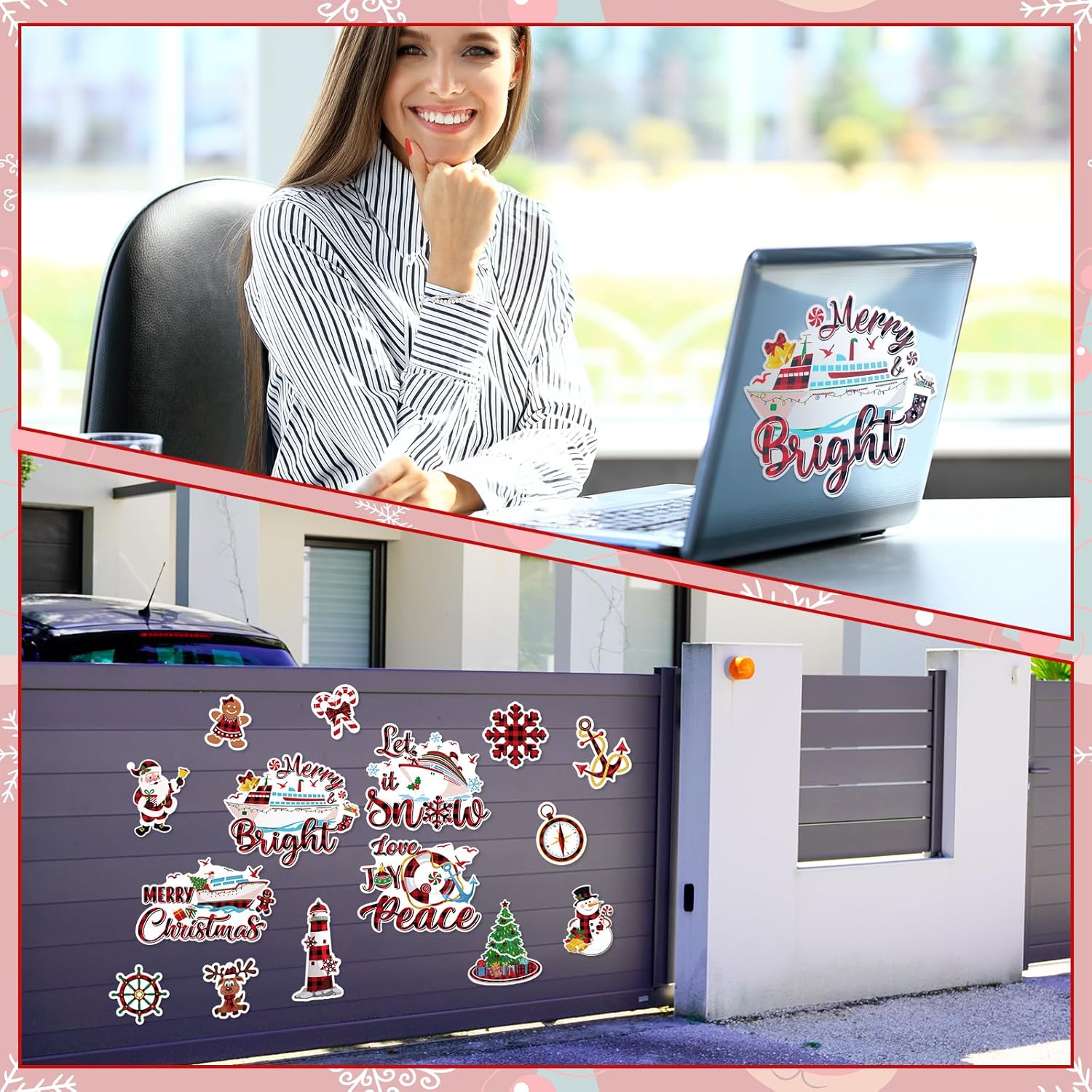 Capoda 16 Pcs Christmas Cruise Door Magnets Merry Christmas Magnets Decorations Winter Holidays Magnetic Stickers for Car Ship Xmas Holiday Refrigerator Metal Door Garage Car Decor(Buffalo Plaid)