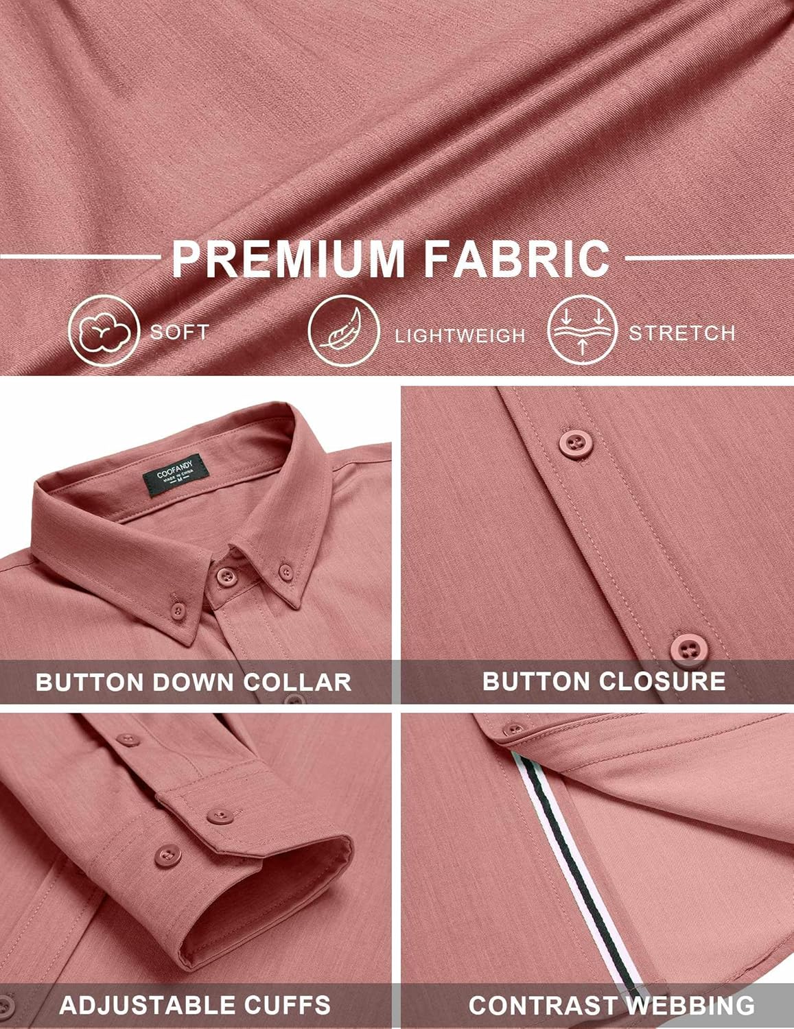 COOFANDY Mens Casual Button Down Shirt Untucked Long Sleeve Stretch Denim Dress Shirt - Image 4