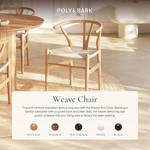 Miniatura 3 de POLY & BARK Weave Dining Chair – Mid-Century Modern Wishbone Dining Chair with Arms, Solid Wood Frame, Indoor Use – Oak – Single - Ideal for Dining