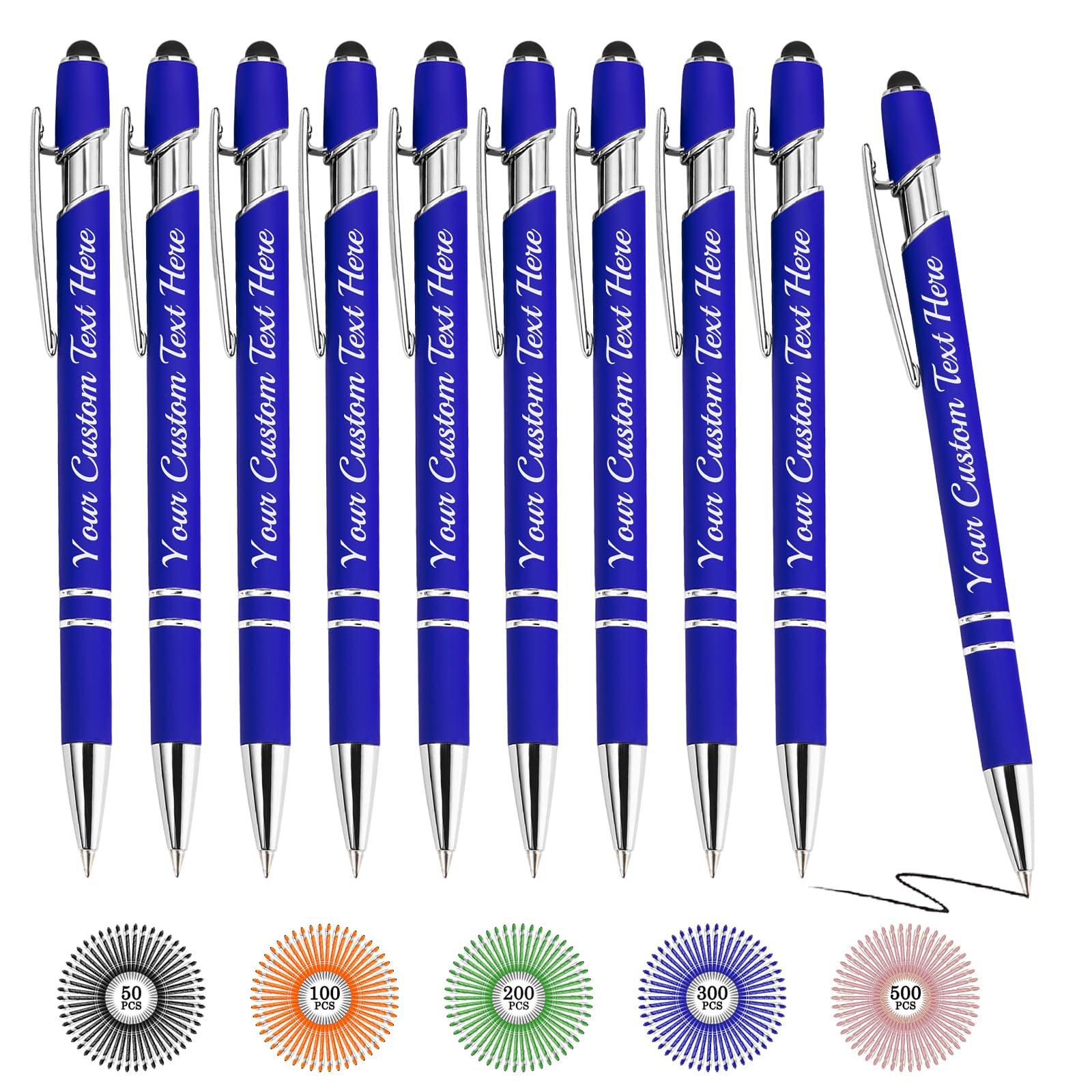 Oscolewis Personalized Bulk Pens with Stylus customized Name&Logo&Text Ballpoint Pen Custom Engraved Pens Black Ink Corporate Business Work School Promotion Gift Blue