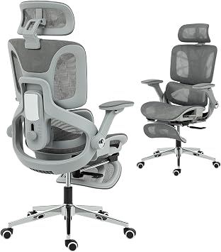 HOMCOM Ergonomic Office Chair High Back Mesh Desk Chair Footrest Grey