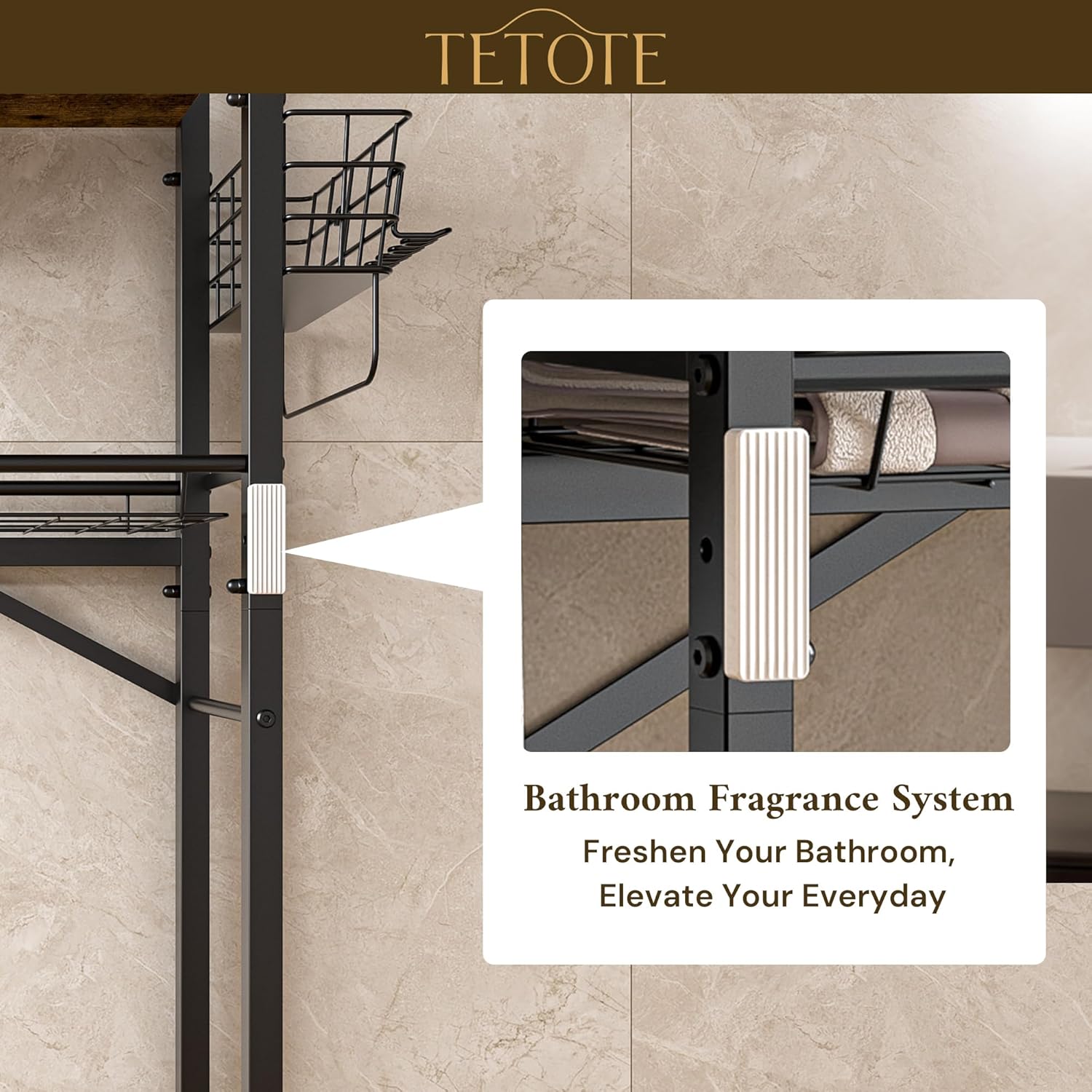 TETOTE Over Toilet Bathroom Organizer, 4-Tier Bathroom Over The Toilet Storage with Adjustable Shelf and Basket, Freestanding Space Saver Bathroom Shelves Above Toilet for Room(Brown)