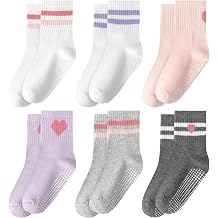 6 Pairs Toddler Grip Socks with Non-Slip, Unisex Baby Stripe Heart Soft Cotton Crew Socks for Ages 1-5 Years