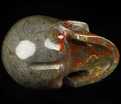 Miniatura 4 de Calavera de cristal de jaspe de sangre de dragón de 5.0 pulgadas, escultura de arte fino de piedras preciosas talladas a mano, estatua de piedra