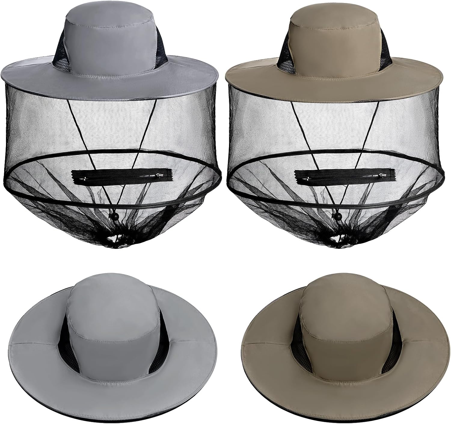 Sucrain 2 Pack Mosquito Head Net Hat Sun Hat Garden Bug Hat with Hidden Net Mesh for Outdoor Gardening Beekeeping