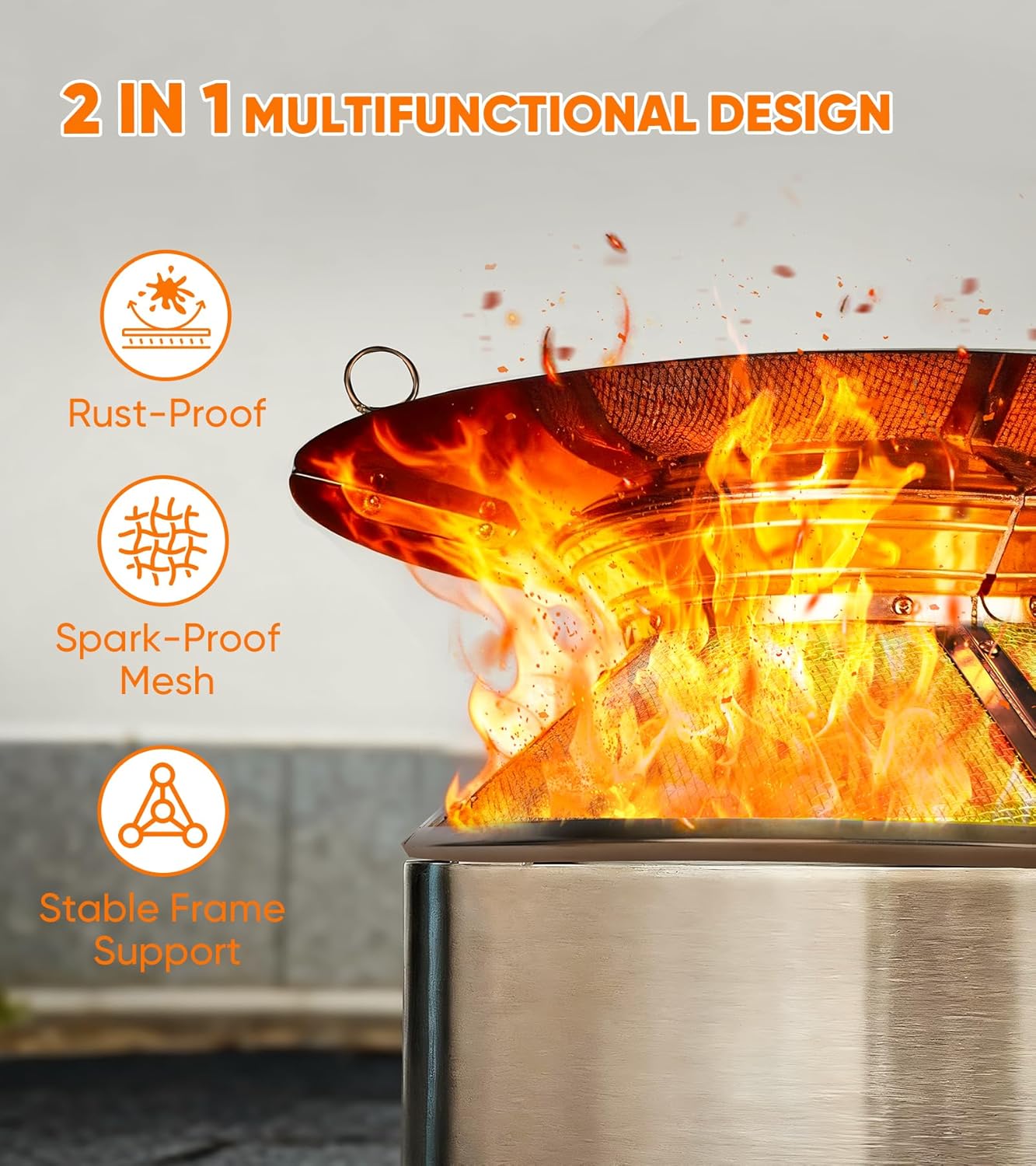 Heat Deflector with Mesh Spark Screen for Solo Stove Bonfire 19.5", Durable 304 Stainless Steel 2 in 1 Heat Diffuser and Shield for Solo Stove Accessories Enhance Warmth and Outdoor Safe
