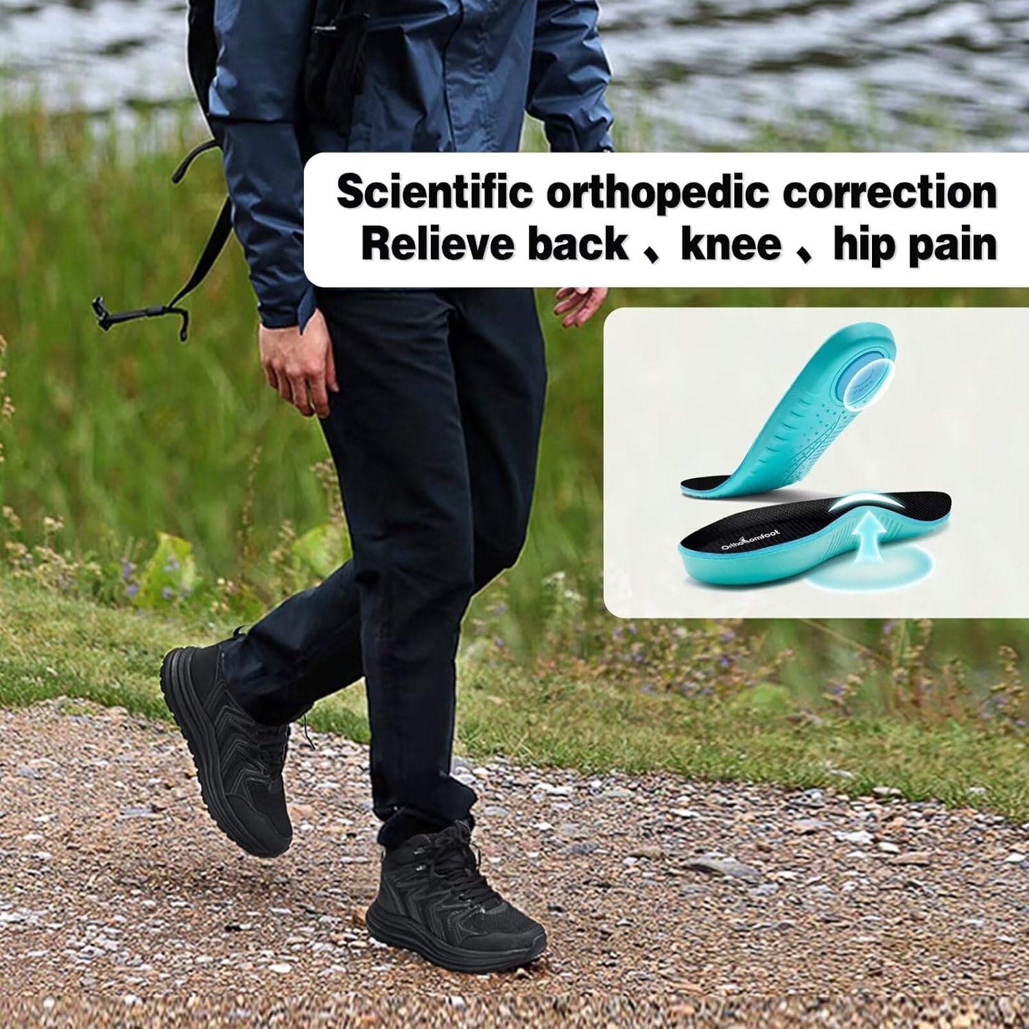 Men's Orthopedic Waterproof Hiking Boots: Comfortable Plantar Fasciitis Ankle Support Walking Running Mid Trekking Ankle Boots, Orthotic Sport Trail Shoes for Foot and Heel Pain Relief