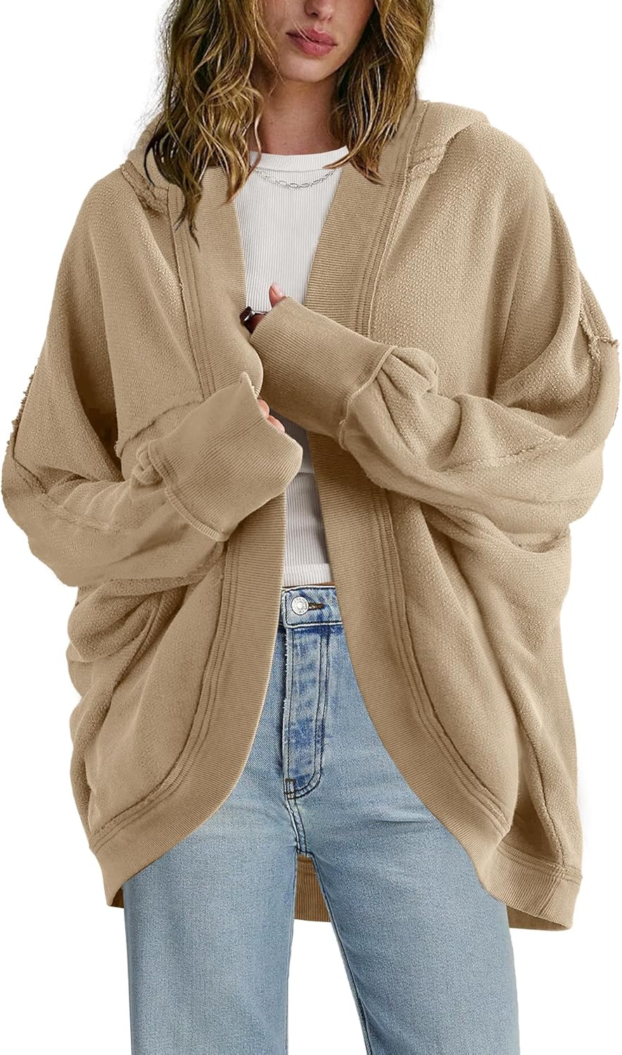 SENSERISE Cardigans for Women Trendy Oversized Cardigan Hoodie Sweatshirt Casual Airport Travel Outfit with Pockets - Image 2