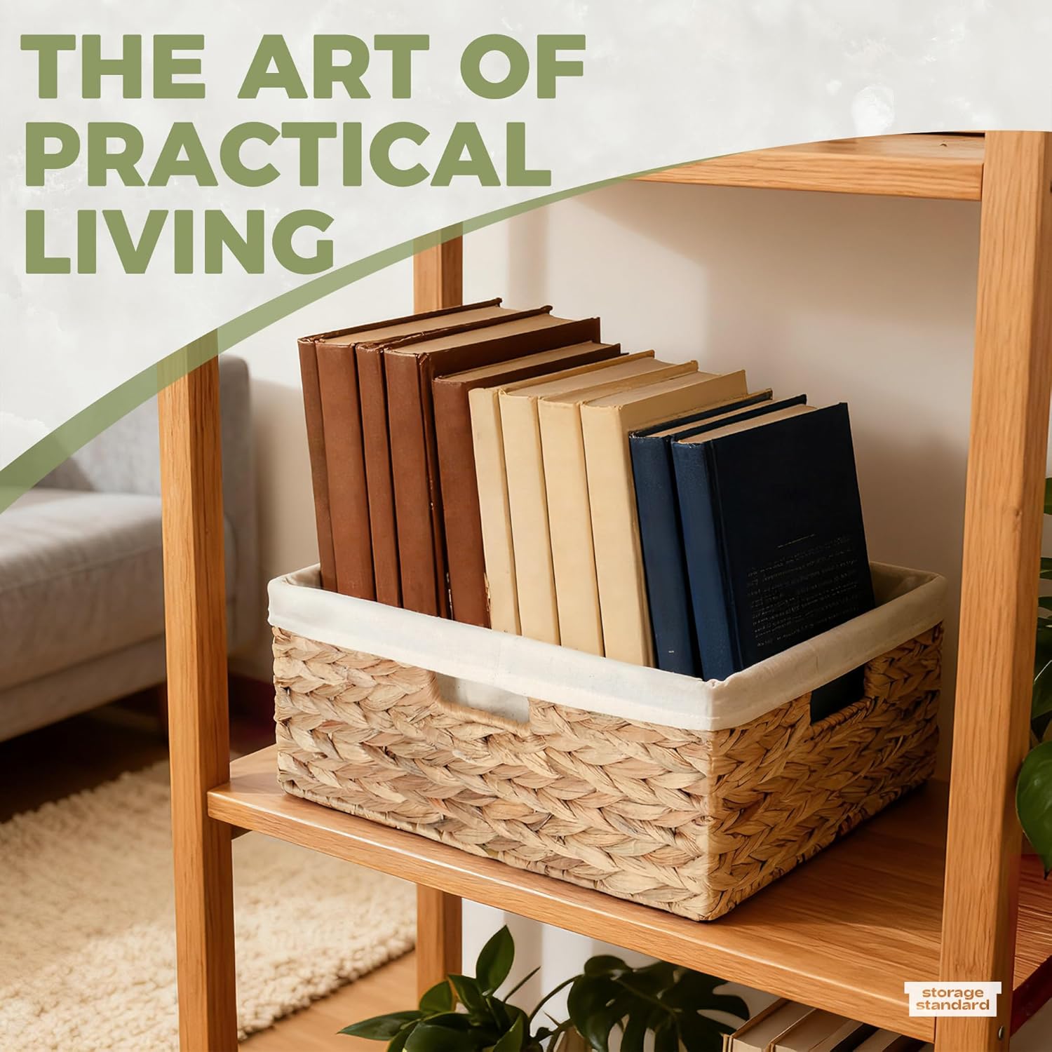 Wicker Shelf Storage Baskets for Organizing - Natural Water Hyacinth Woven Basket Organizers & Storage for Shelves w/Handles & Cotton Liner for Home & Pantry Decor Organization, Large 15” x 12” x 6” - Image 9