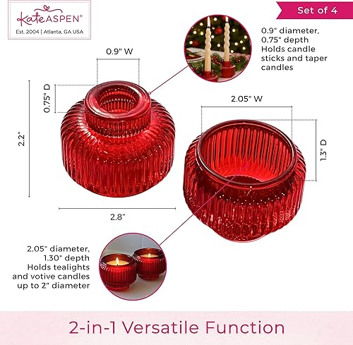 Miniatura 5 de Kate Aspen Portavelas cónicos con nervaduras rojas para candelabros, juego de 4 - decoración navideña, portavelas para fiestas, portavelas rojos