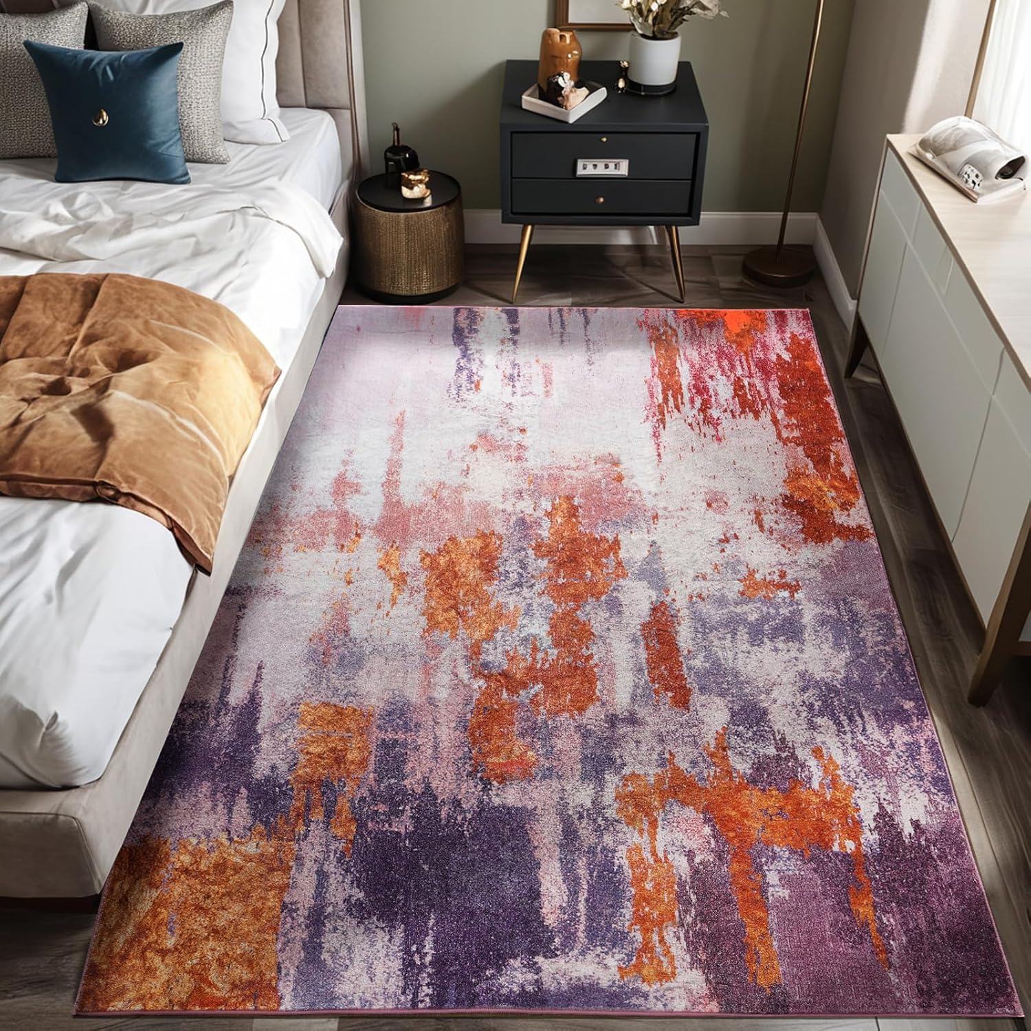 Area Rug 3x5 Washable Rug: Soft Entryway Rug Modern Abstract Rug Non-Slip Kitchen Mats Non-Shedding Faux Wool Stain Resistant Rug for Door Mat Indoor Entrance, Bedroom (Purple, Multi) Purple/Multi 3' x 5' (36"x60")