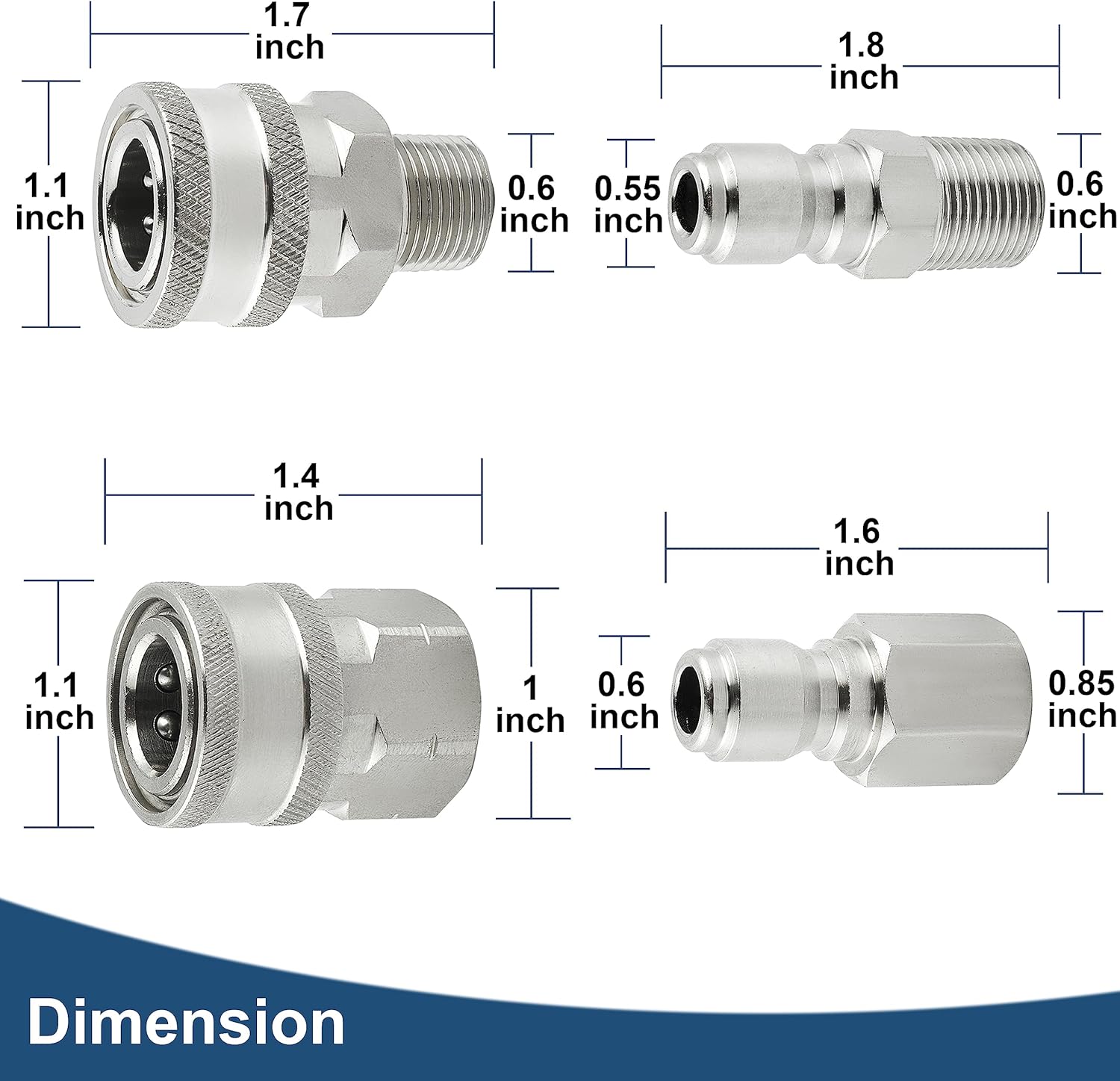 Raincovo Pressure Washer Quick Connect 3/8 Inch, Pressure Washer Fittings, Stainless Steel Adapter Set, Female and Male Thread, 12 Pieces