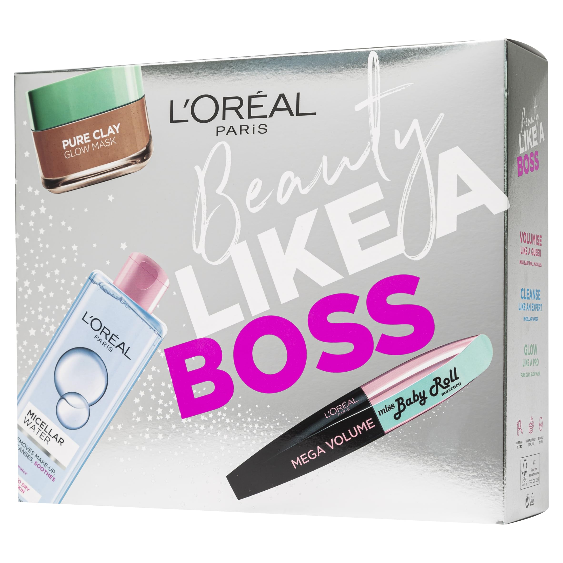 L'Oreal Paris Beauty Like A Boss Micellar, Face Mask & Mascara Gift Set For Her