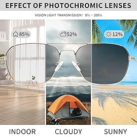 JM Aviator Photochromic Sunglasses, Square Blue Light Blocking Computer Glasses Light Gold