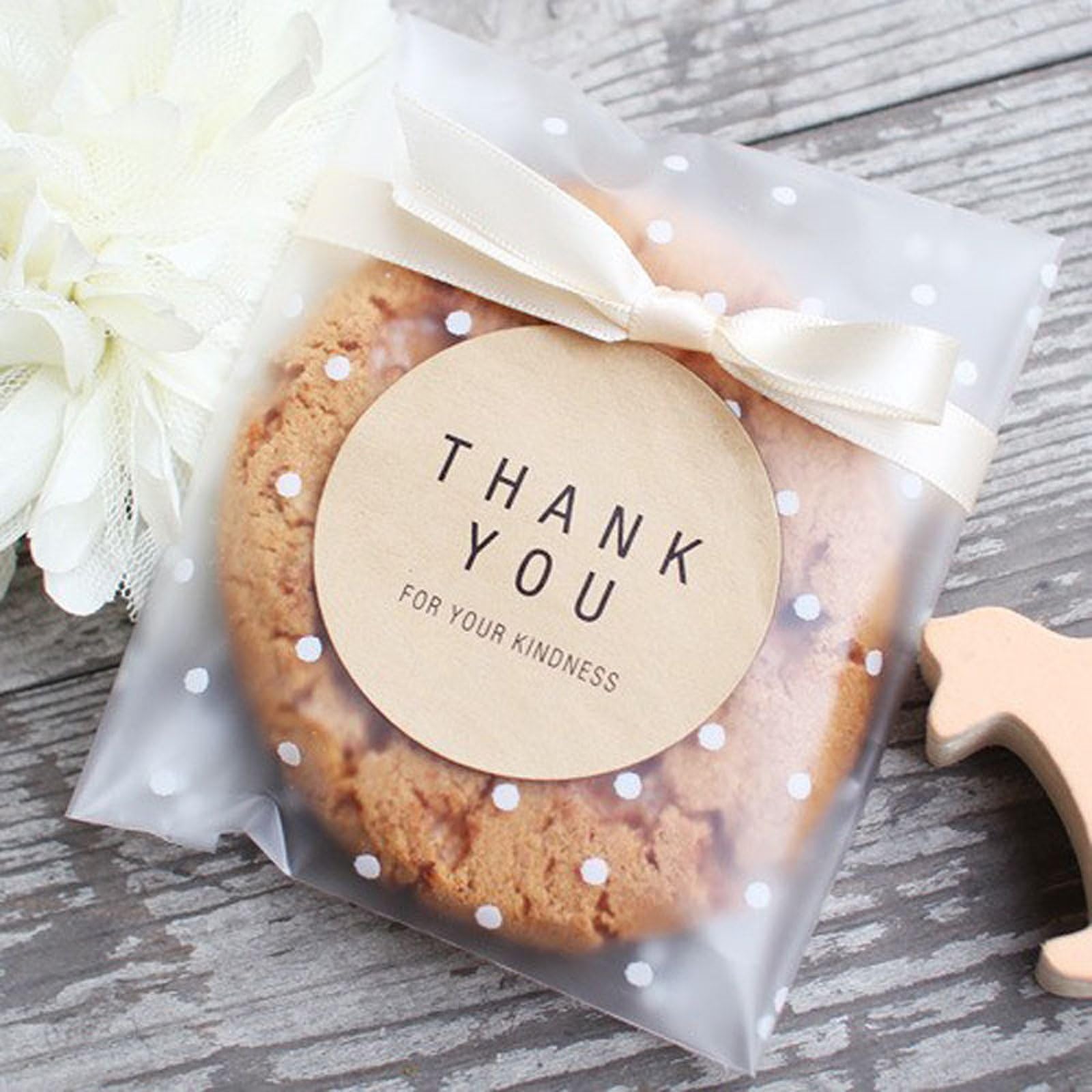 Cellophane Dotted Treat Bags with Self Adhesive for Parties, Wedding Favors, Birthdays, Showers, Thank You, Cookies, Candy, Soap (3.9" x 3.9") (100)