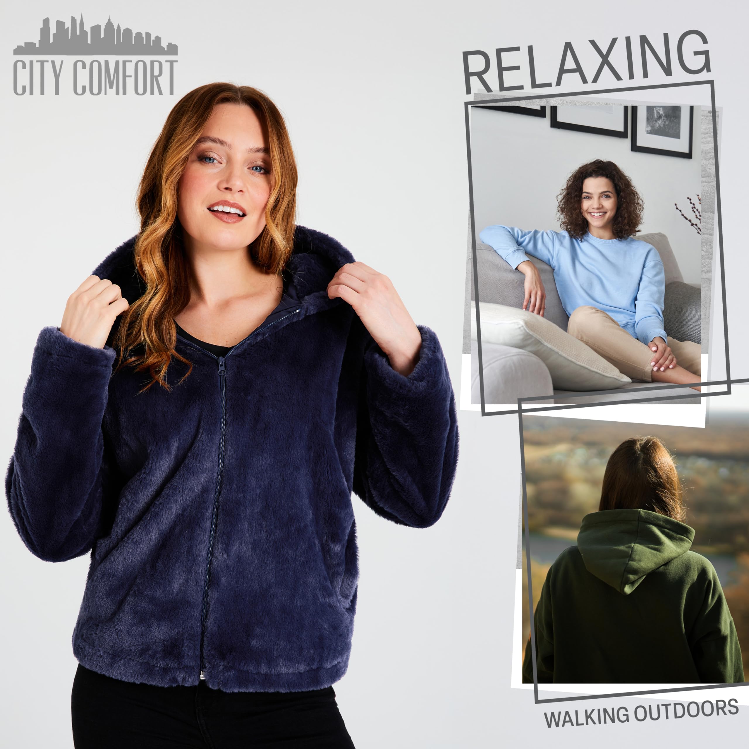 CityComfort Cappotto Invernale Donna con Cappuccio Teddy - Regalo per Donne