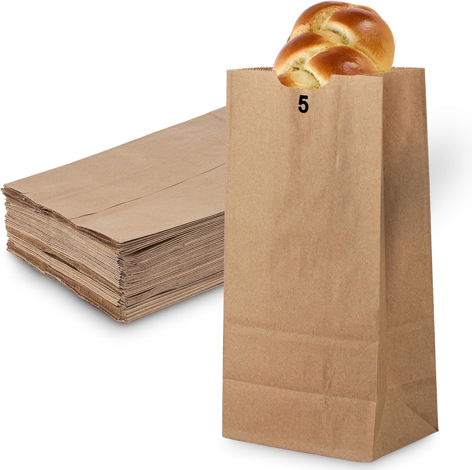 MT Products White Paper Bags 5 lb. - Kraft Paper Bakery and Grocery - Pack of 1000