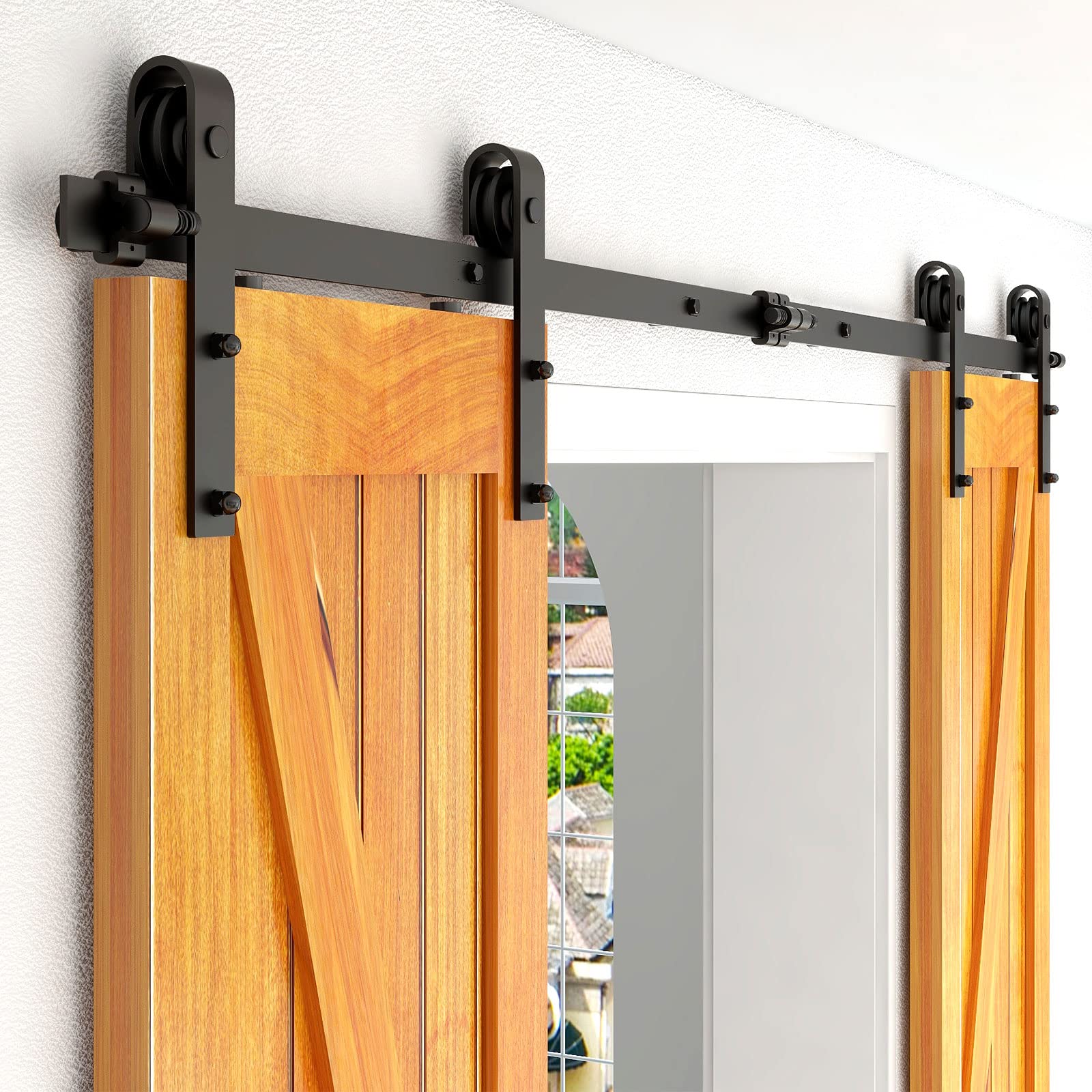 274CM/9FT Binario per Porta Scorrevole Kit Nero e Rustico Porta Scorrevole Kit Accessori per Porta Doppia Scorrevole (Nessuna porta)